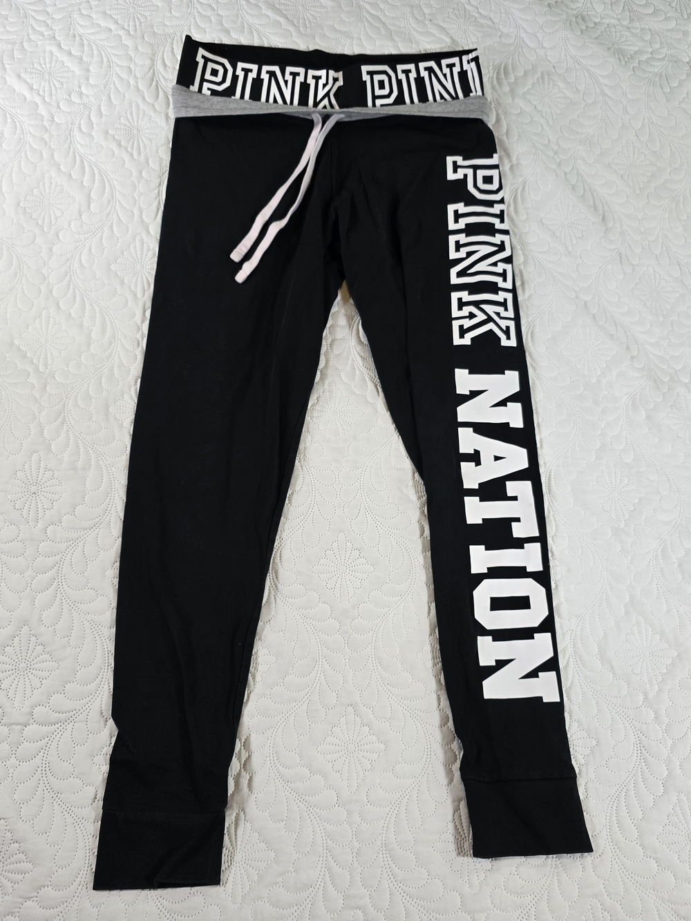 Victoria's Secret PINK NATION Foldover Yoga Leggings Black Medium M Graphic